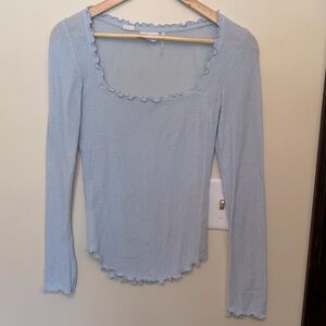 Urban Outfitters out from under light blue ribbed ruffle trim square neckline